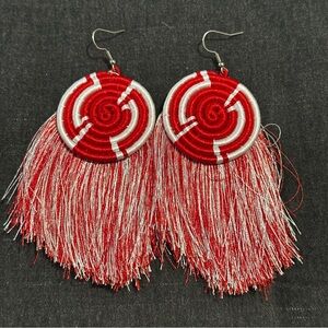 NEW African Handmade Earrings Red and White